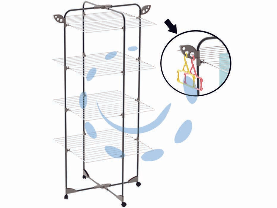 Stendibiancheria  alpina 40 acciaio verniciato mt.40 - cm.68x68x155h. - peso kg 4,9, stenditura mt.40, snodo in plastica modulabile, con ruote per facilitare il trasporto, ideale per l’uso in docci...