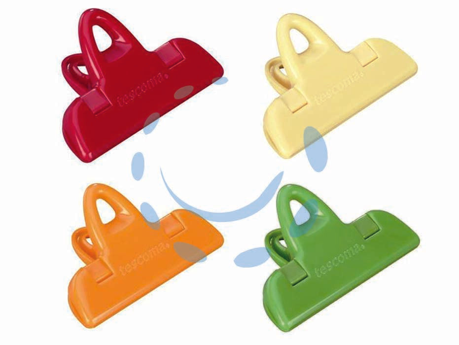 Clip per sacchetti presto - cm.7 pz.4 - plastica resistente colorata, perfetti per chiudere le confezioni di biscotti, pasta, riso, ecc.