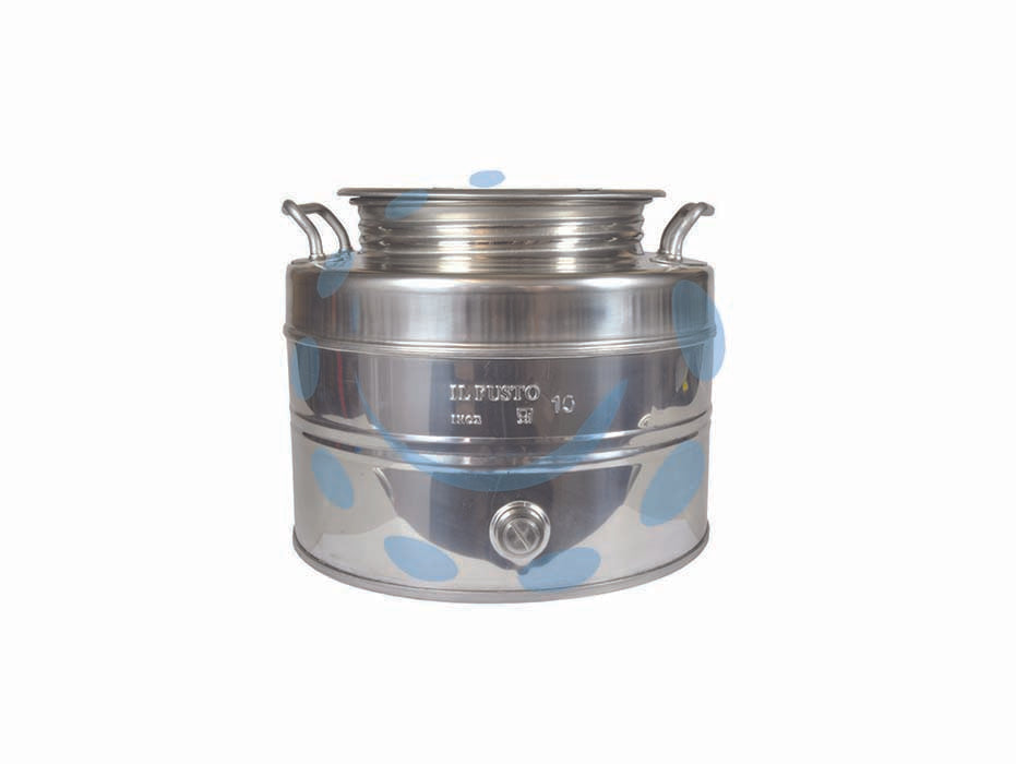 Fusto inox per olio graffato lt.10 - ø mm.310x240h. - acciaio inox con tappo a vite e predisposizione attacco per rubinetto da 1/2'