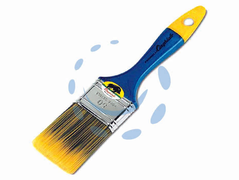 Pennellessa setola sintetica krex giallo/blu serie 331 - mm.20 - con ghiera nichelata e manico in plastica pieno bicolore, realizzata al 100% con filamenti sintetici in PBT, incollata con ma...