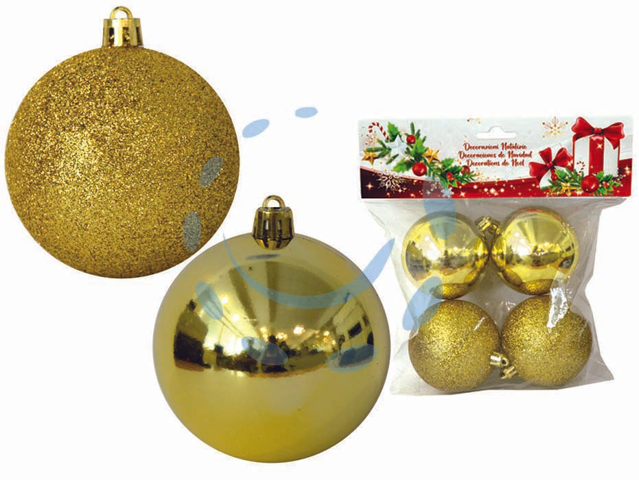 Sfere lisce e glitterate colore oro - mm.60 in confezione da pz.4 - in plastica assortite