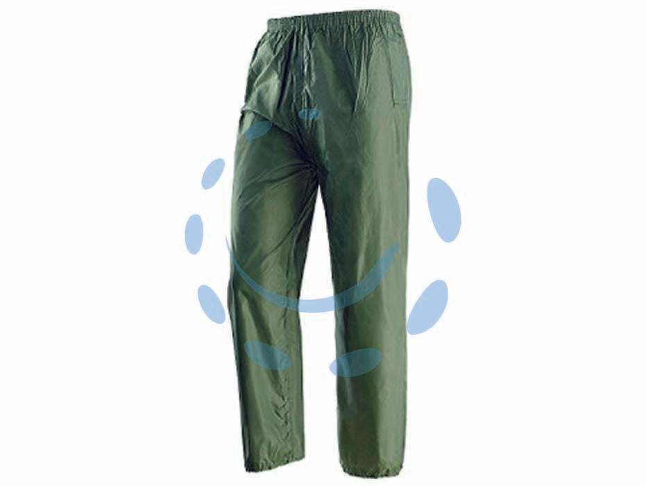 Impermeabile pantalone in nylon spalmato in pvc verde - tg.L - in nylon spalmato interamente in PVC, peso gr.200 mq., spessore mm.0,18, elastico in vita con coulisse, 2 tasche laterali pas...