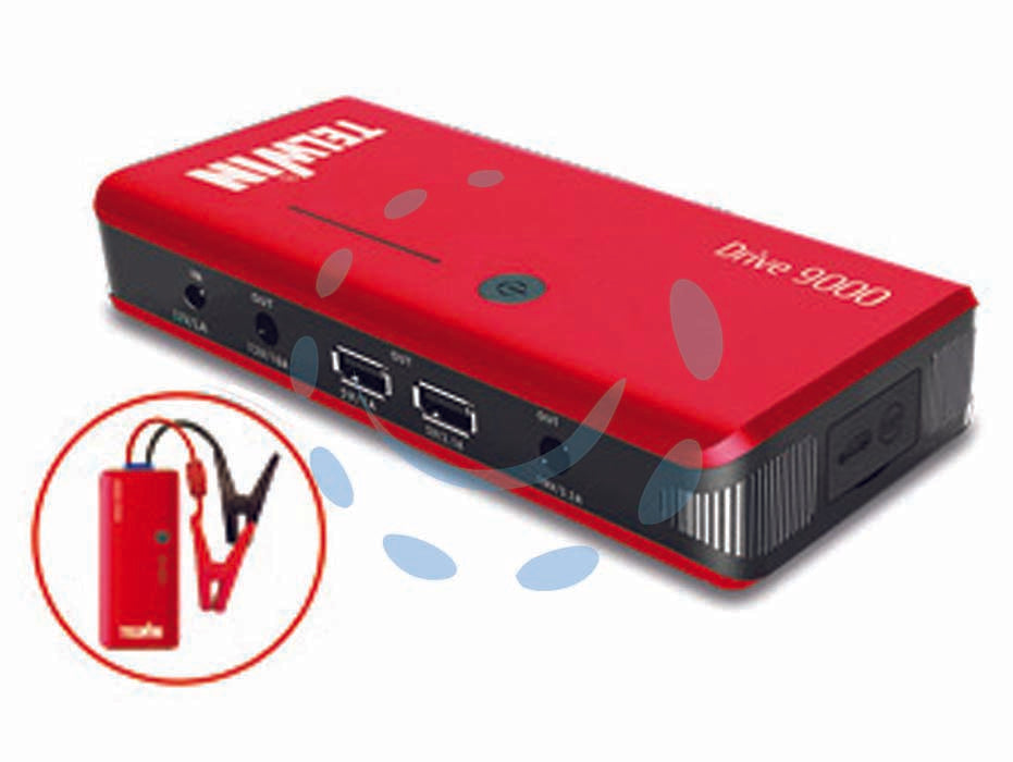 Avviatore/power bank drive 1250 12/19v con 2 porte usb - tensione di rete 100-240v, capacità 9000 mAh, tensione di carica STARTER 12v, max 600A, tensione di carica POWER BANK USB 1/2...