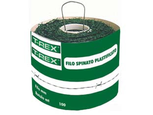 Filo ferro spinato zincato e plastificato - rotolo da mt.100 - filo spinato in acciaio zincato e plastificato colore verde , due fili attorcigliati ø mm.1,6 / 2,1, utilizzato prevalentemen...