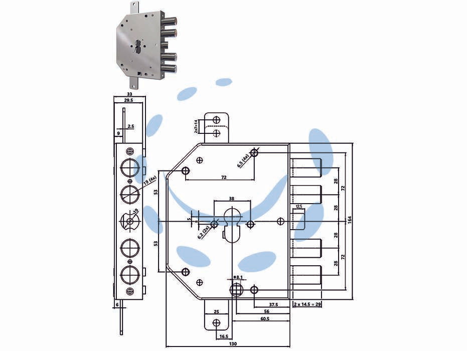 Serratura triplice applicare c/scrocco cil. eu. blindate 2155pen-bloc - mm.60 DX (2155PEN-01NCL) - versione con Blocco Clever, fissaggio cilindro con Sistema Simply, versione ad applicare, con scrocco, per porte blindate, in...