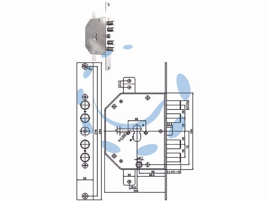 Serratura triplice infilare c/scrocco cil. eu. blindate 2151pen-bloc - mm.60 SX (2151PEN-11NCL) - versione con Blocco Clever, fissaggio cilindro con sistema SIMPLY e dispositivo TUTOR, versione ad infilare, con scrocco, per...