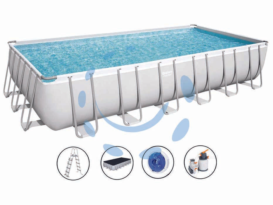 Piscina power steel rettangolare telaio portante cm.732x366x132h. -kg.171,1 - lt.30.045 - filtro sabbia (art.56475) - il telo è realizzato in PVC poliestere triplo strato, la struttura portante è composta da strutture in acciaio zincato e vern...