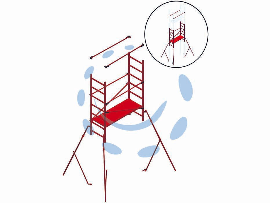 Kit alzata con stabilizzatori e piano per trabattello pinna clic - peso Kg.33 - compreso 4 stabilizzatori e 1 piano, sezione montanti mm.24x60, sezione pioli mm.30x30, altezza di lavoro con prolunga cm.649...