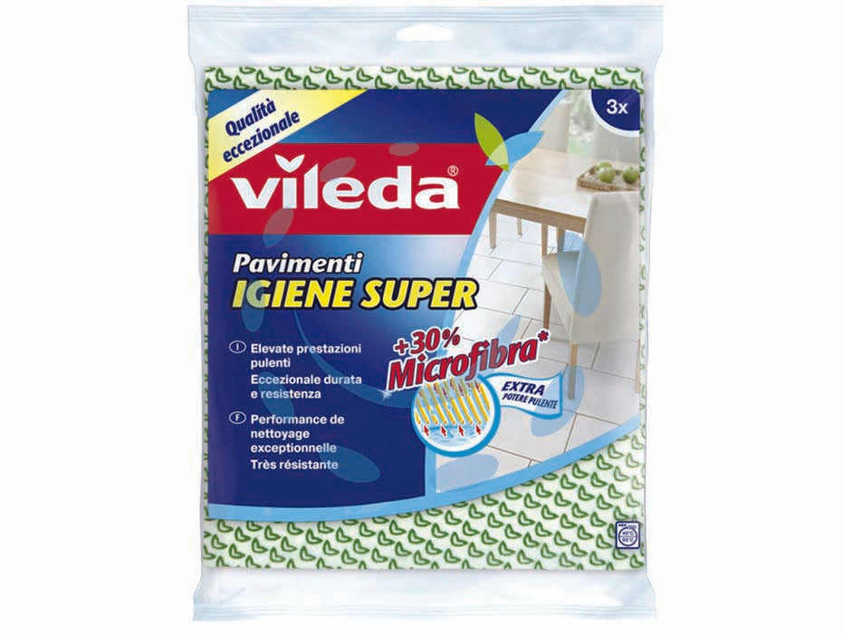 Vileda panno pavimenti igiene super pz.3 cm.50x45 - Tessuto non tessuto con microfibra, maggiore durata e resistenza, prestazioni pulenti superiori, trattamento Odor Stop: previ...