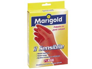 Guanti domestici sensibili marigold - misura 6,5 - Guanto in lattice dal minimo spessore per un’elevata sensibilità, felpato in puro cotone, con la manica lunga e bordino frena...