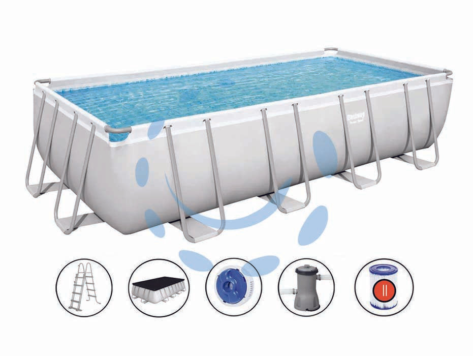 Piscina power steel rettangolare telaio portante cm.488x244x122h. - kg.95,5- lt.11.532 -filtro cartuccia (art.56670) - il telo è realizzato in PVC poliestere triplo strato, la struttura portante è composta da strutture in acciaio zincato e vern...