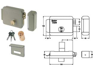 Elettroserratura per cancelli con catenaccio e tetto 6808 - mm.50 SX (Y68080502) - scatola e bocchetta in acciaio verniciato, alimentazione esclusivamente mediante trasformatore 10w, tensione 12v, catenaccio ...