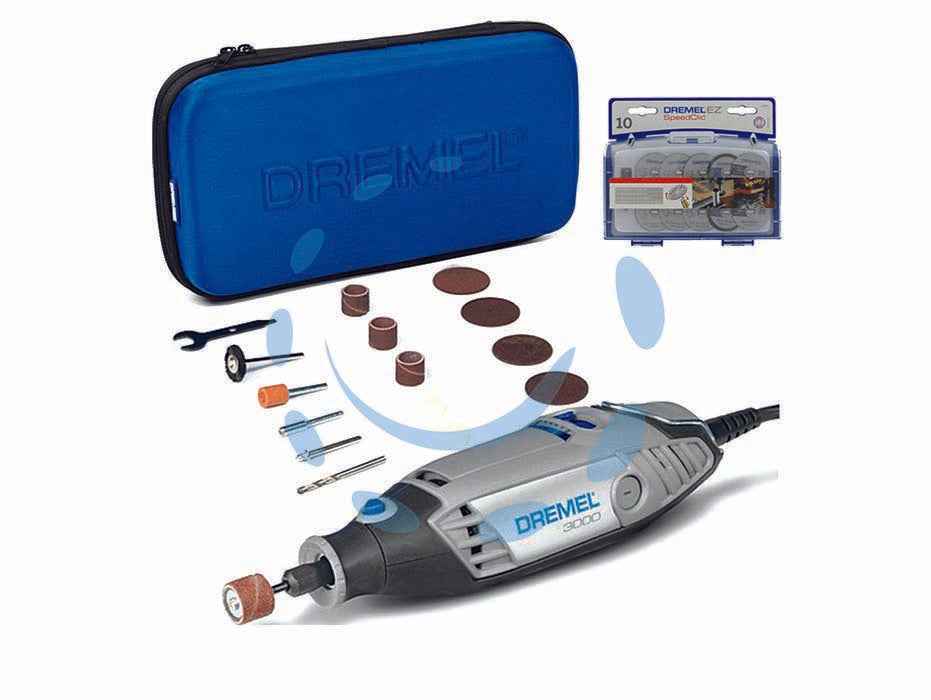 Dremel miniutensile 130w con 15 accessori+set taglio metallo (3000jc) - -130w di potenza, tensionre 230v-50Hz, velocità con regolazione elettronica da 10.000/33.000 g/m., in dotazione: custodia mor...