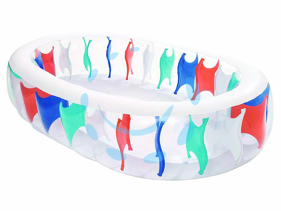 Piscina gonfiabile elliptic pool ovale  +6 anni - cm.229x152x51h. - peso kg.4,400 (art.54066) - realizzata in vinile NP, spessore plastica mm.0,29, costruzione molto robusta, valvola per scarico aria rapido, capienza d'ac...