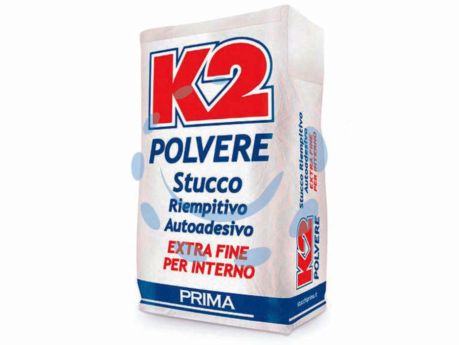 K2 stucco in polvere in sacco - Kg.1 - stucco in polvere bianco extra fine composto da gesso superventilato, inerti e resine accuratamente selezionate che permetton...