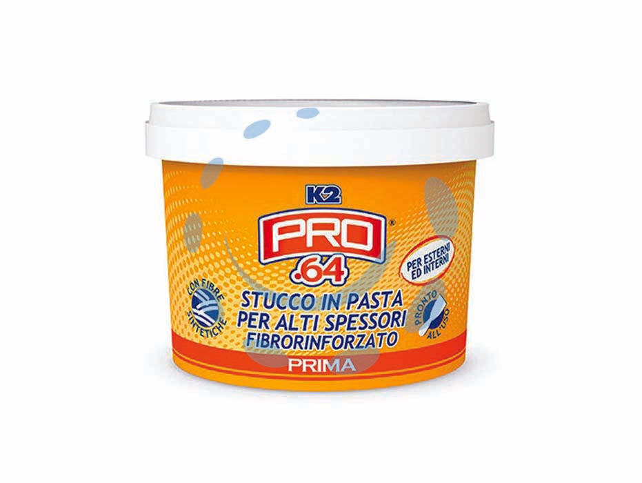 K2 pro.64 stucco in pasta  alti spessori in barattolo - Kg.1 - stucco in pasta fibrorinforzato ideale per interventi importanti ad alti spessori, per otturare fori di grosse dimensioni e c...