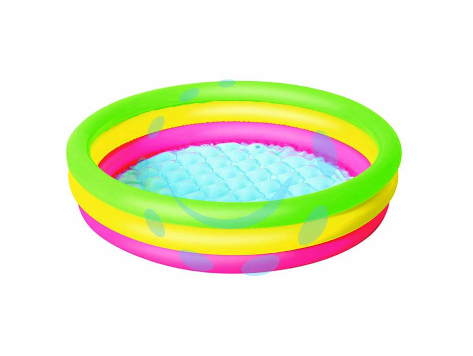 Piscina gonfiabile summer 3 anelli color media +2 anni - ø cm.102x25h. - lt 62 - Kg.0,980 (art.51104) - realizzata in vinile NP, spessore plastica mm.0,19 -pavimento morbido gonfiabile, capacita acqua lt 62, kit corredo di ripara...