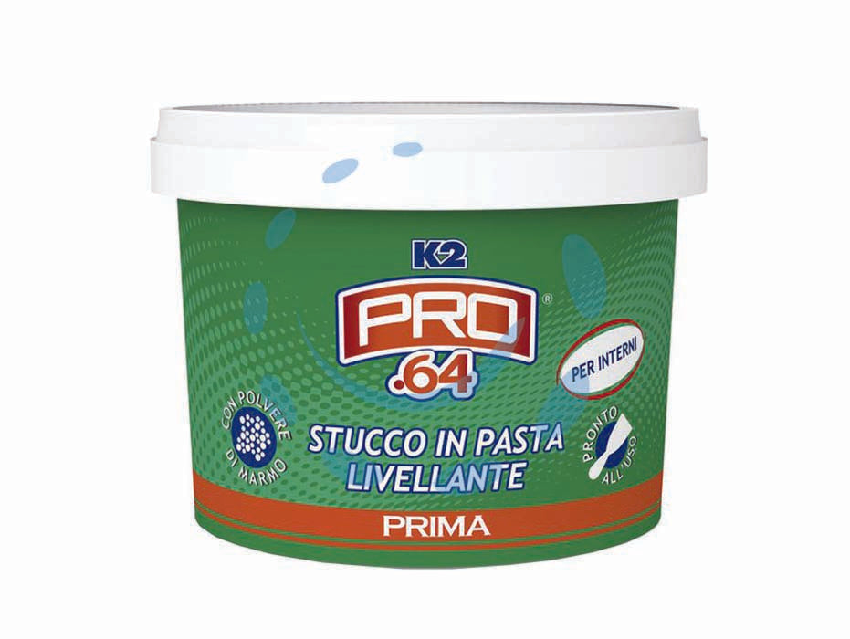 K2 pro.64 stucco in pasta livellante in barattolo - Kg.1 - stucco in pasta livellante con polvere di marmo extra bianco, ideale per interventi di finitura e livellamento di pareti e so...