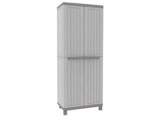 Armadio tuttopiani alto serie c-wood 2680 - mm.680x390x1700h - in materiale termoplastico, finitura in legno, colore grigio con maniglie, a due ante, dotazione 3 ripiani regolabili, pratic...