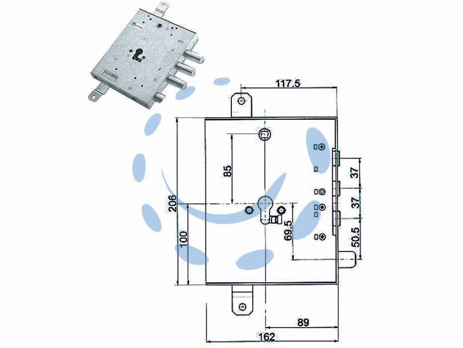 Serratura tripl. applic. scrocco cil. eu. blindate gardesa 898571grld - mm.89 DX (898571GRLD  DX) - scatola in acciaio zincato, catenacci e scrocco a pistoni con interasse mm.37 in acciaio cromato, 4 mandate, scrocco azionato...