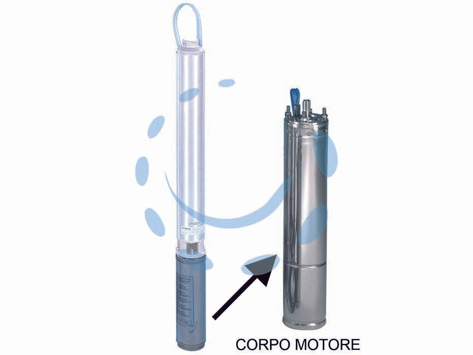 Corpo motore p/elettropompa sommersa 4 monof. 4os07m235/c kw 0,75 - alimentazione 220-240V monofase, IP68, bagno d'olio riavvolgibile, motore monofase sommerso a bagno di liquido refrigerante, ...