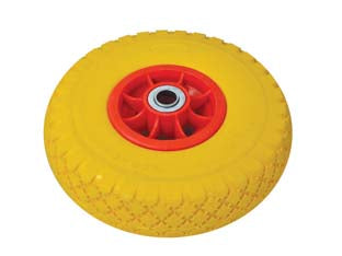 Ruota per carrello pu piena mm.260 cerchio plastica - ø mm.260x85 foro mm.20 - ruota piena in poliuretano, colore giallo, cerchio in plastica rosso, con cuscinetto