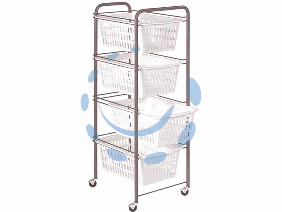 Carrello siena 4 piani - cm.32x38x86h. - rettangolare, colore silver/bianco