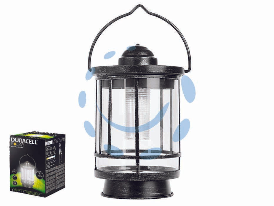 Lampada solare led lanterna - 5 lumen - corpo in metallo e vetro, alimentazione con 1 batteria AA ricaricabile, alimentazione solare,  8 ore di autonomia, grado di p...