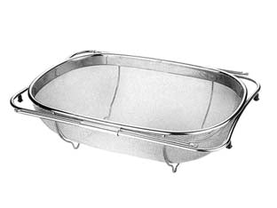 Scolatutto estensibile in acciaio inox chef - cm.34/55x24x10h. - realizzato in filo d'acciaio inox, è perfetto per lavare frutta e verdura e ha maniglie estensibili con gommini per fissarlo ...