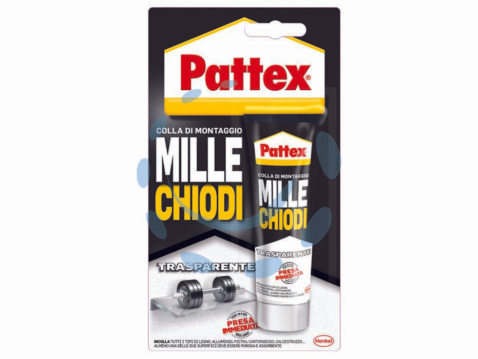 Pattex millechiodi trasparente - gr.40 - adesivo di montaggio a base acqua, bianco in fase di estrusione, trasparente una volta asciutto, non lascia tracce e garantis...