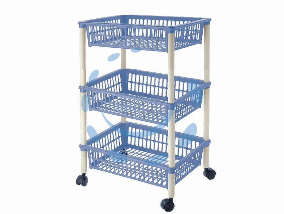 Carrello mito 3 piani con ruote - cm.40x29x62h. - colore azzurro/bianco, multiuso per frutta e verdura