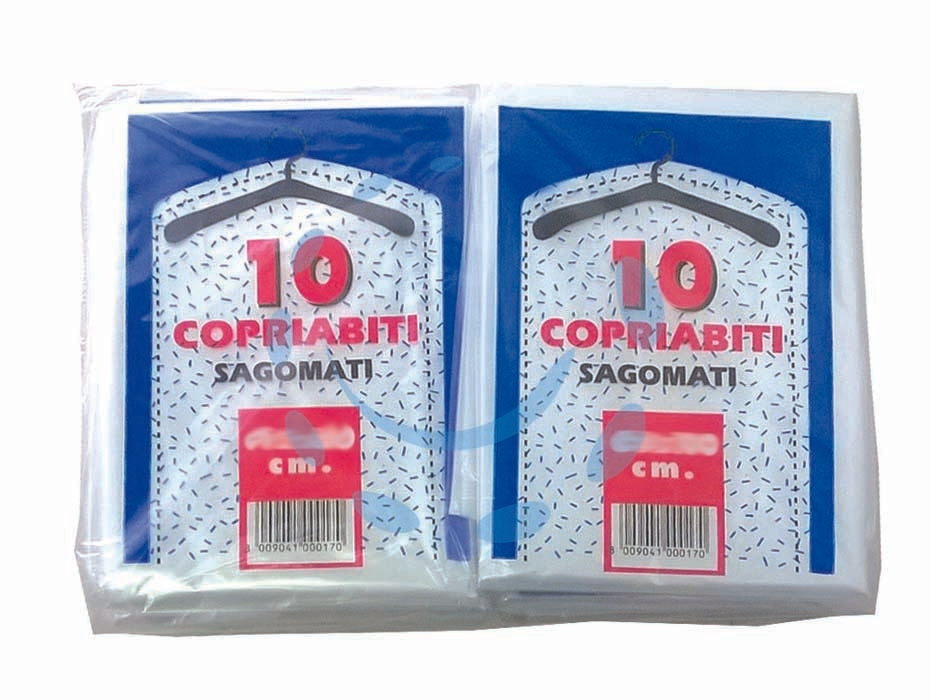 Sacco copriabito sagomato pz.10 - cm.60x100 gr.280 - adatti per riporre abiti e capi d'abbigliamento all'interno degli armadi, con foro per stampella