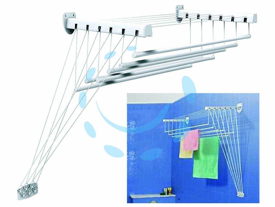 Stendibiancheria lift - cm.140 - circa ml.8,5 per stendere - da parete e soffitto con 6 barre resistenti, le barre XXL evitano le pieghe sui capi asciutti, inclusa asticella saliscendi