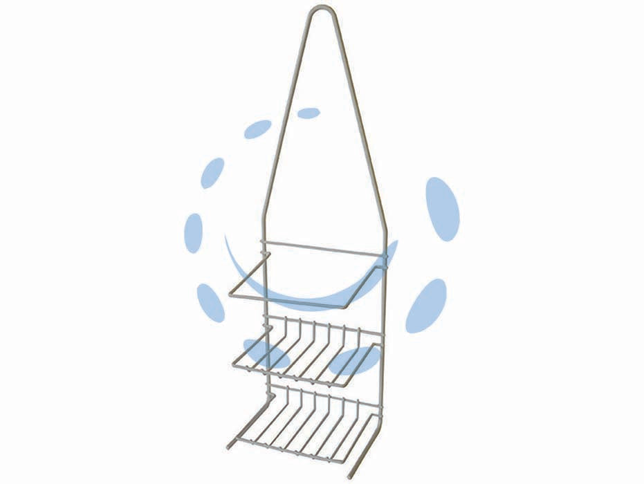 Supporto a 2 piani per doccia ellipse - cm.14x10x45 - due piani, in filo ferro plastificato Polytherm, antiruggine, da appoggio o da appendere, colore bianco