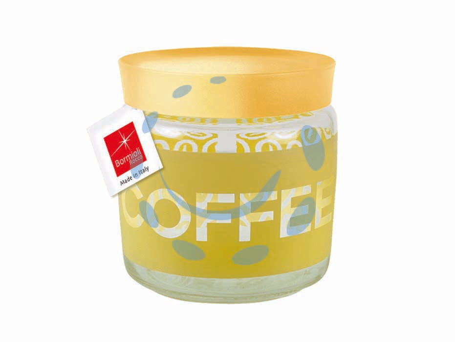 Barattolo giara soft coffee - ø mm.106 cl.75 - altezza mm.126 - con tappo in plastica, chiusura a pressione, vetro trasparente, lavabile in lavastoviglie,  colore giallo