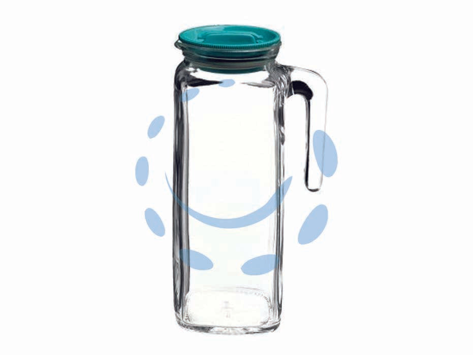 Caraffa frigoverre classic - lt.1 - altezza mm.228 - corpo e manico in vetro trasparente, con coperchio in polipropilene ermetico colore azzurro, Resistente al gelo -20° C, lavab...