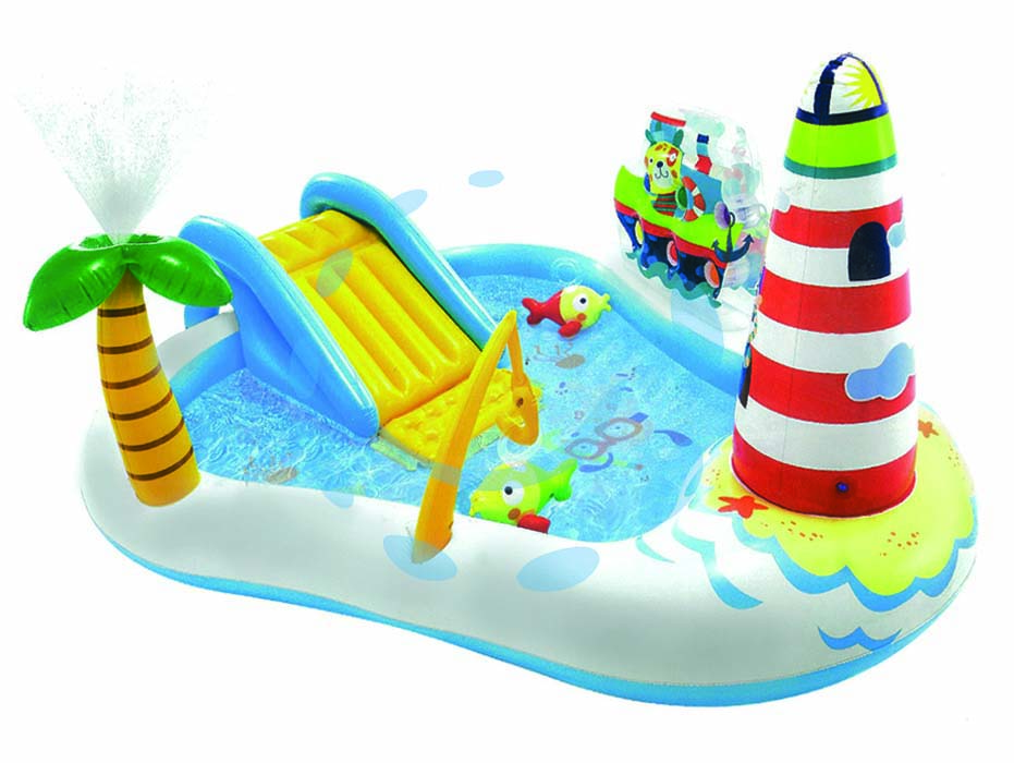 Piscina gonfiabile fishing fun play center  +3 anni - cm.218x188x99h. - peso kg.4,35 (57162) - in vinile spessore mm.0,28, predisposto di attacco per l'inserimento del tubo acqua per lo spruzzo dalla palma, divertimento ...