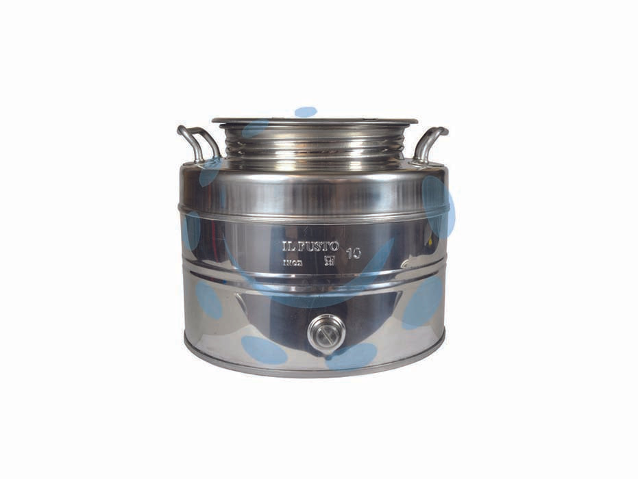 Fusto inox per olio graffato lt.10 - in acciaio inox 18/10 AISI 304 con maniglie, tappo a vite e predisposizione rubinetto