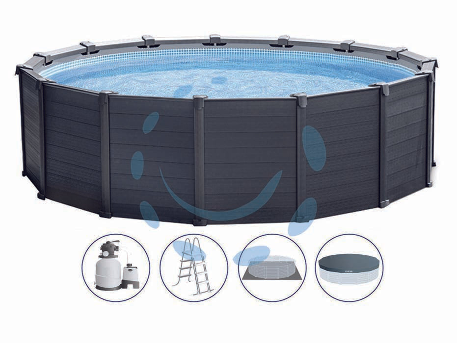 Piscina graphite grey rotonda c/tel. portante c/pompa cm.478x124h. - capacità lt.16805 - peso kg.198,7 (26384) - colore antracite, rivestimento in PVC a 3 strati per una maggiore resistenza, 15 pannelli di grafite della linea high-end di ...