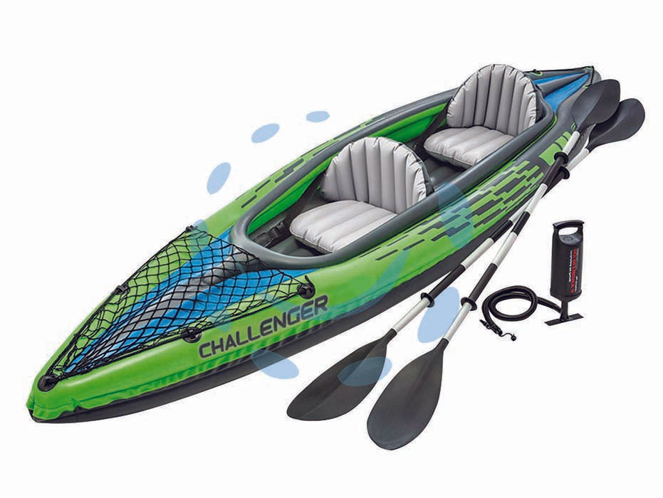 Canoa gonfiabile challenger k2 - cm.351x76x38h. - peso kg.18 (68306) - in PVC spessore mm.0,75, portata max kg.180, dotato di sedili gonfiabili, fondo gonfiabile per un maggiore confort e rigidità...