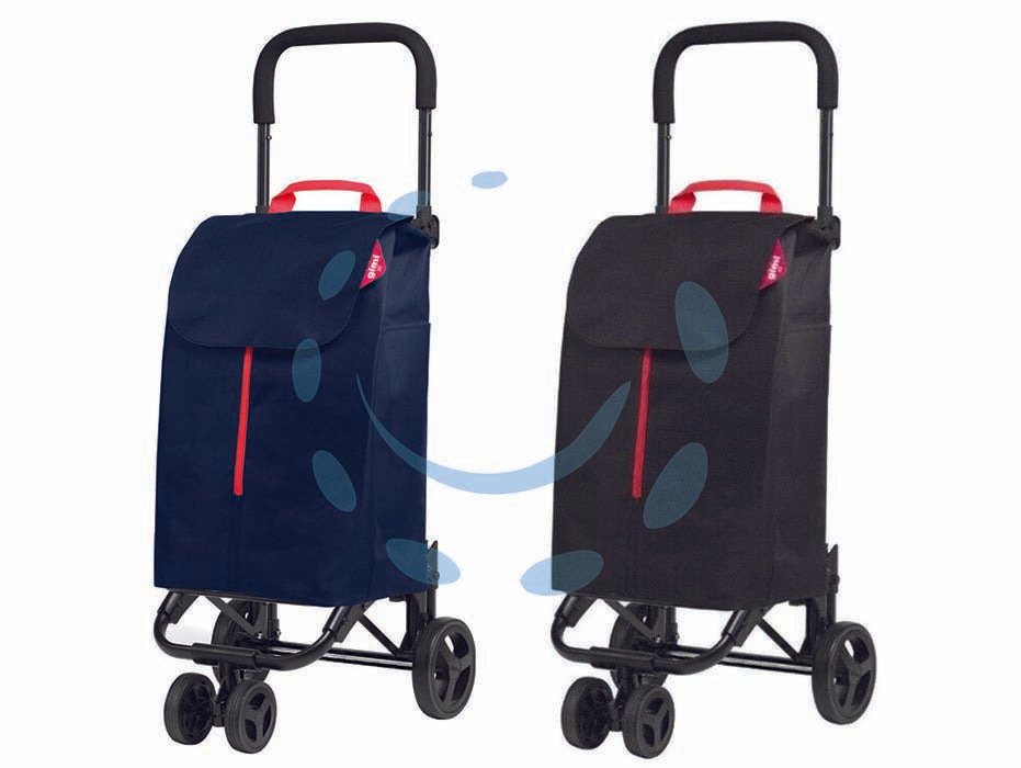 Carrello spesa 50 litri twin 4 ruote - blu - cm.39x52x95h., portata max Kg.30, peso Kg.2,80, struttura in acciaio e sacca in poliestere e antipioggia con zip frontale che...