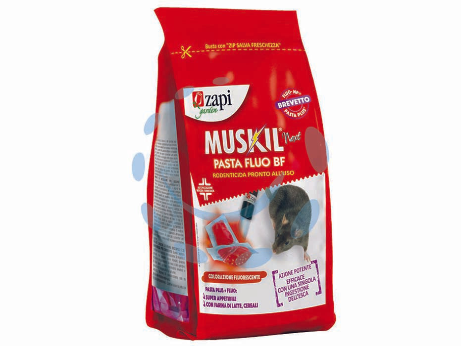 Topicida muskil next pasta fluo rossa gr.150 - busta con zip gr.150 - esca rodenticida in pasta con cereali pronto all'uso di ultima generazione confezionata in singole dosi da gr.15 per uso non ...