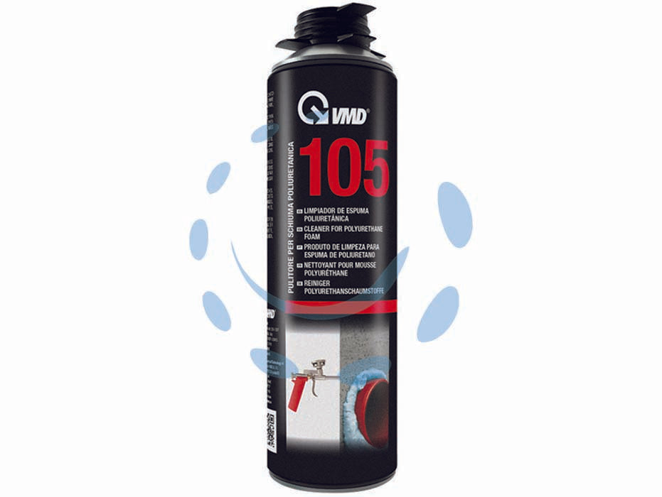 Pulitore per schiuma poliuretanica spray ml.500 105 - ml.500 in bomboletta spray - prodotto a solvente idoneo per la rimozione di schiume poliuretaniche non indurite o adesivi, adatto per la pulizia delle val...