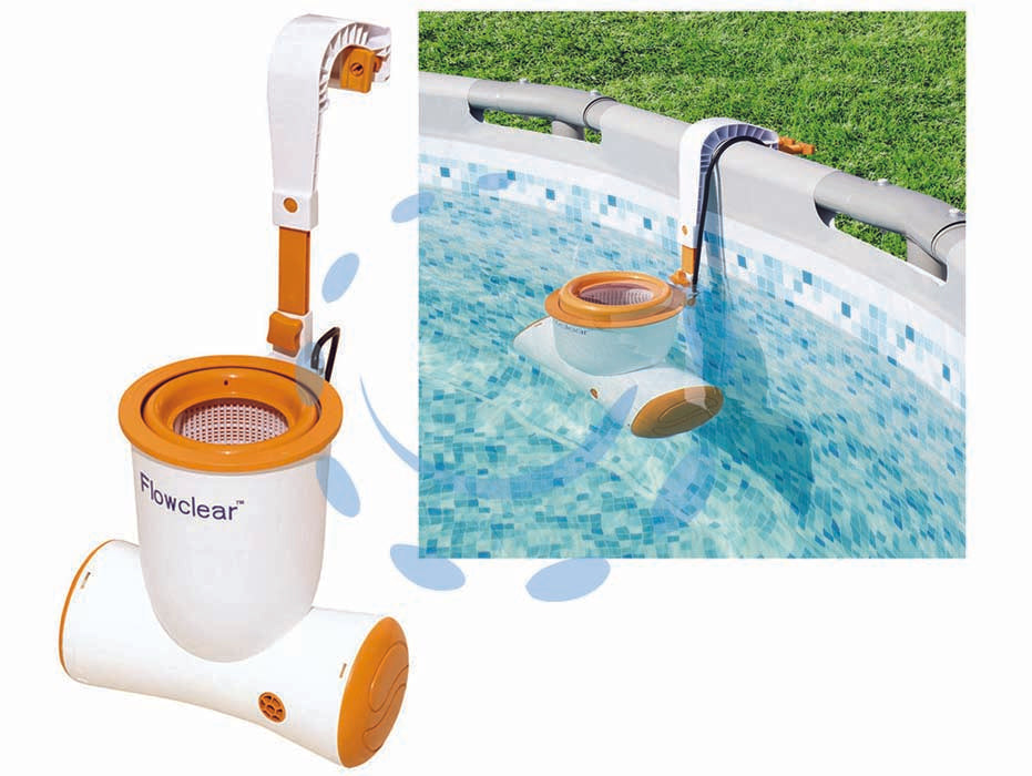 Pompa di filtraggio e skimmer di superficie skimatic - 3.974 lt./h., pisc. fino a 31.700 lt.(art.58469) - combo filtro e skimmer di superficie, 220-240v. 48w, il serbatoio di grande capacità aspira le foglie galleggianti e gli altr...