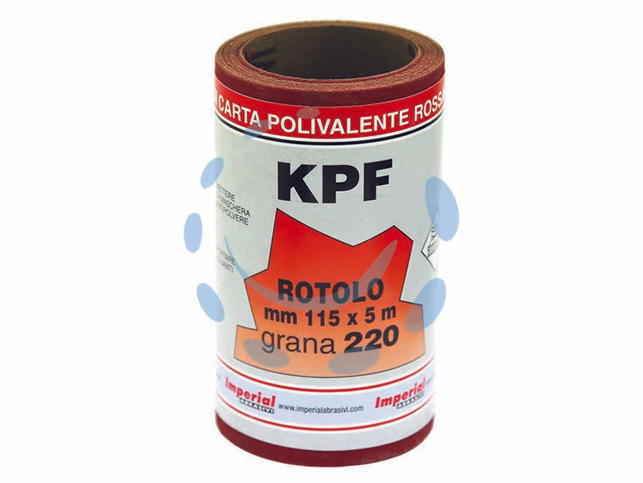 Carta resinata al corindone con supporto lattice kpf in miniroll - grana 40 - mt.5x mm.115h, polivalente rossa, cosparsione semichiusa, legante doppia resina, utilizzo: impiegabile a secco e ad umido, ...