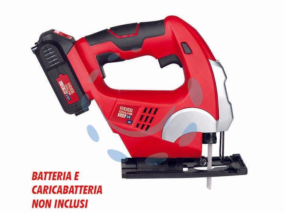 Seghetto alternativo a batteria 18v taglio mm.60 sab06 only1 - BATTERIA E CARICABATTERIA NON INCLUSI, regolazione velocità elettronica 0/2600 corse/min., base inclinabile 0/45°, taglio leg...