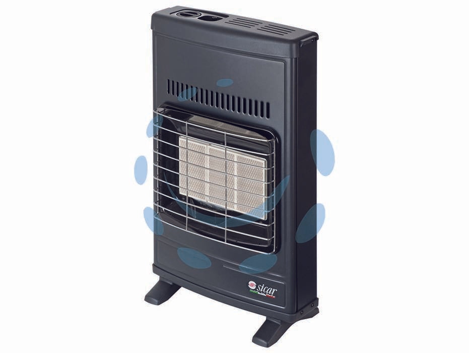 Stufa infrarossi  a gas metano 4200w grigia - misure cm.42,5x15x64h. peso kg.6,5 - ECO40 - bruciatore infrarossi 3 mattonelle in ceramica, regolazione potenza su tre livelli (mattonella singola, mattonella doppia, ma...