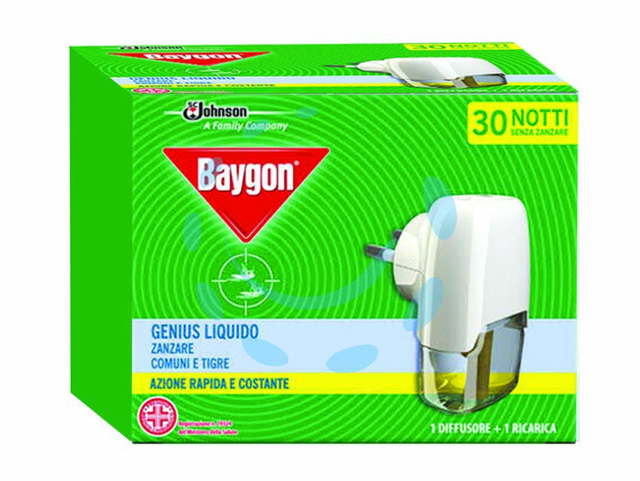 Baygon genius elettroemanatore base + ricarica liquida 30 notti - protezione costante per tutta la notte contro le zanzare comuni e le zanzare tigre, per risultati ottimali attivare il prodot...