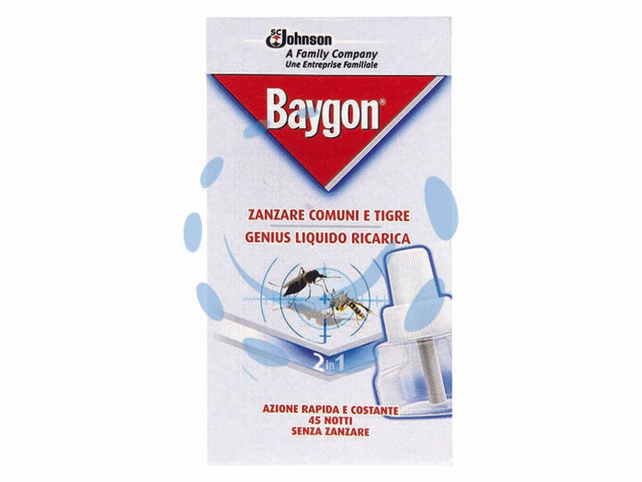 Baygon genius ricarica liquida 45 notti - offre 45 notti (8 ore per notte) di protezione costante contro le zanzare comuni e le zanzare tigre, una volta avvitata la ri...