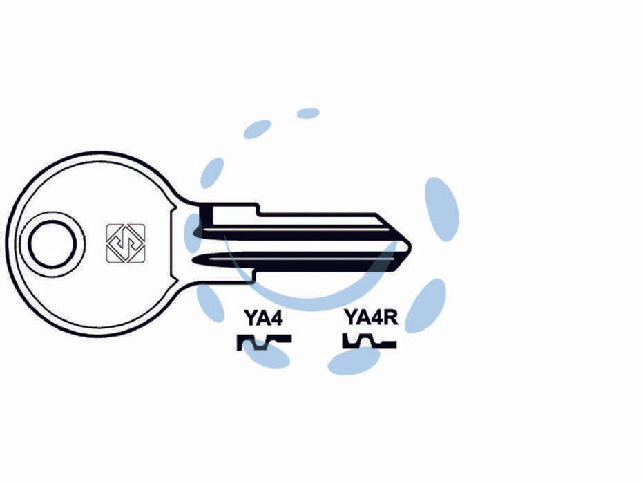 Chiavi per cilindri yale 5 spine piccole - YA4R SX - in acciaio nichelato, profilo dorsato, utilizzo principale: per lucchetti e cilindri per mobili
